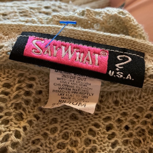 Vintage 90s Oatmeal Beige Crochet Cable Knit Long Sleeve V-Neck Pullover Sweater - Picture 16 of 16